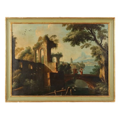 Peinture de paysage avec ruines et f, Paysage avec ruines et figures, Peinture de paysage avec ruines et figu