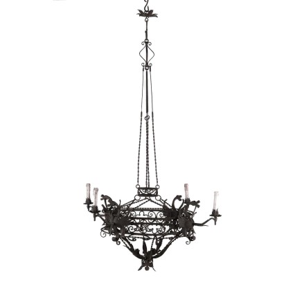 Ancient Neo-Gothic Style Chandelier Early '900 Wrought Iron