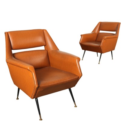 Fauteuils Vintage des Années 50-60 Métal Rembourré Simili