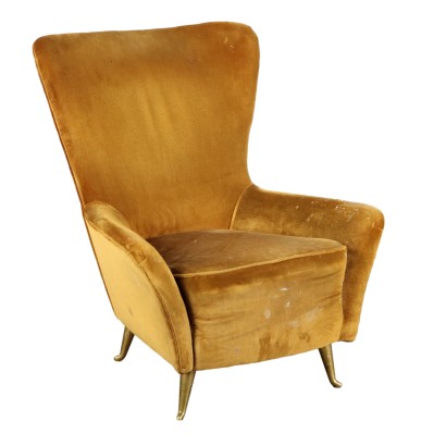 Vintage Armchair 1950s Spring Padding Velvet Upholstery Brass