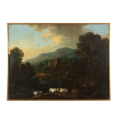 Peinture de paysage avec des troupeaux