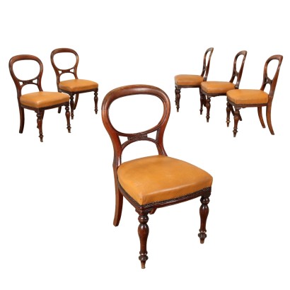 Antike Stühle '900er Jahre Mahagoni Offener Rückenlehne Sitze