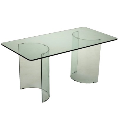 Vintage Tisch der 1980er Jahre Struktur und Platte aus Glas Mobiliar