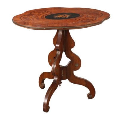 Ancient Biscuit-Shaped Table '900 Bois de Rose Ebonized Wood Bronze