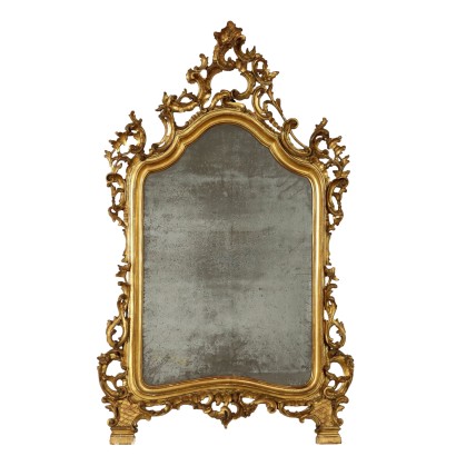 Petit Miroir Ancien Bois Doré et Gravé Italie XXe Siècle