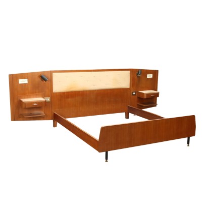 Lit Vintage des Années 50-60 Placage de Teck Marbre Simili