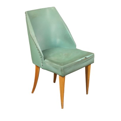 Chaise Vintage des Années 50 Rembourrée Simili Cuir Hêtre