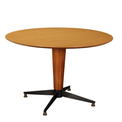 Table Vintage des Années 60 Métal Émaillé Bois de Hêtre Laiton