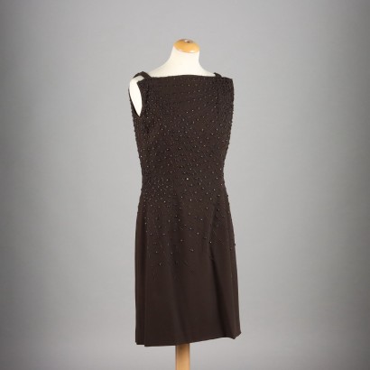 Robe vintage brodée marron foncé