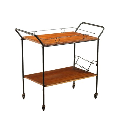 Vintage Service Trolley from the 1960s Mahogany Veneer Enamelled Metal