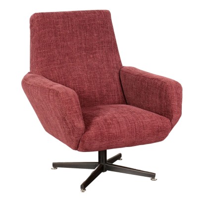 Fauteuil Pivotant en Tissu Bordeaux Métal Italie Années 60