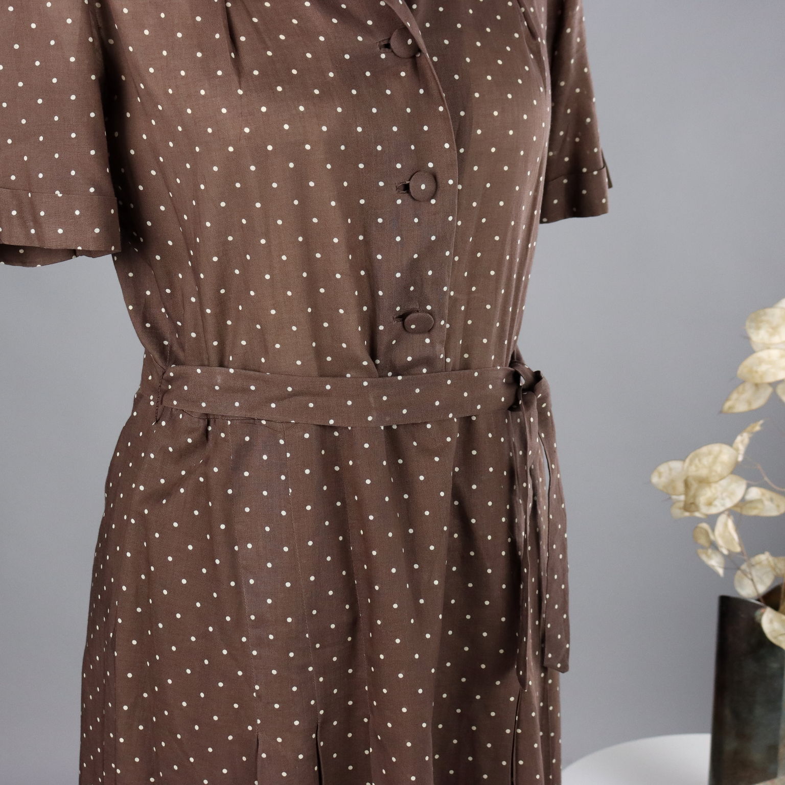 Vestitino Abito Vintage Taglia S Anni 60 Tessuto Cotone marrone a Pois