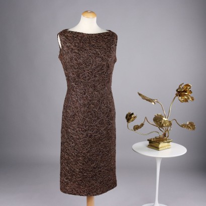 Vintage Cocktail Dress Size 8/10 1960s-70s Mixed Wool Bronze