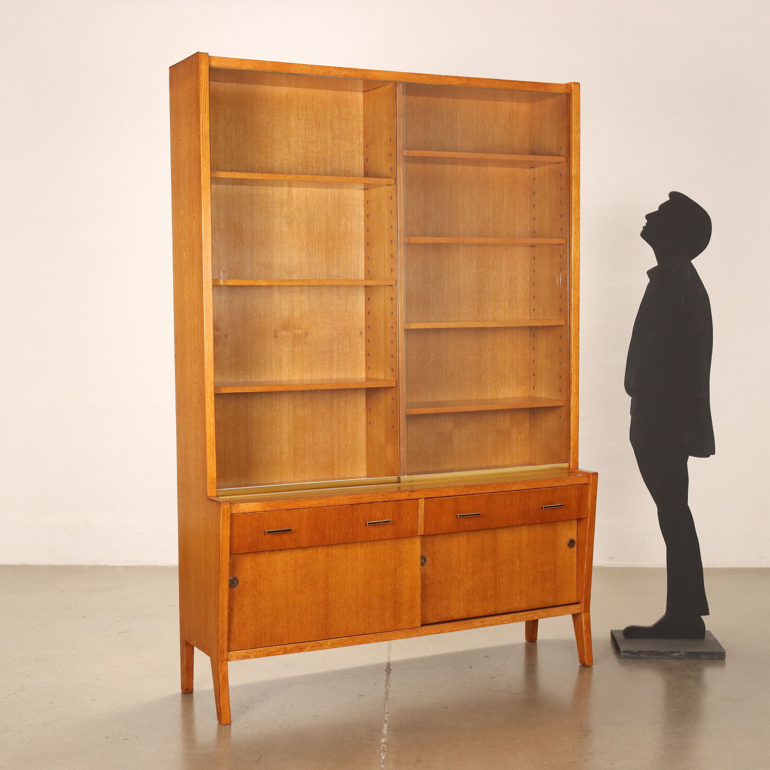 Mobile Libreria Vintage Anni 50 Legno Impiallacciato di Rovere Vetro