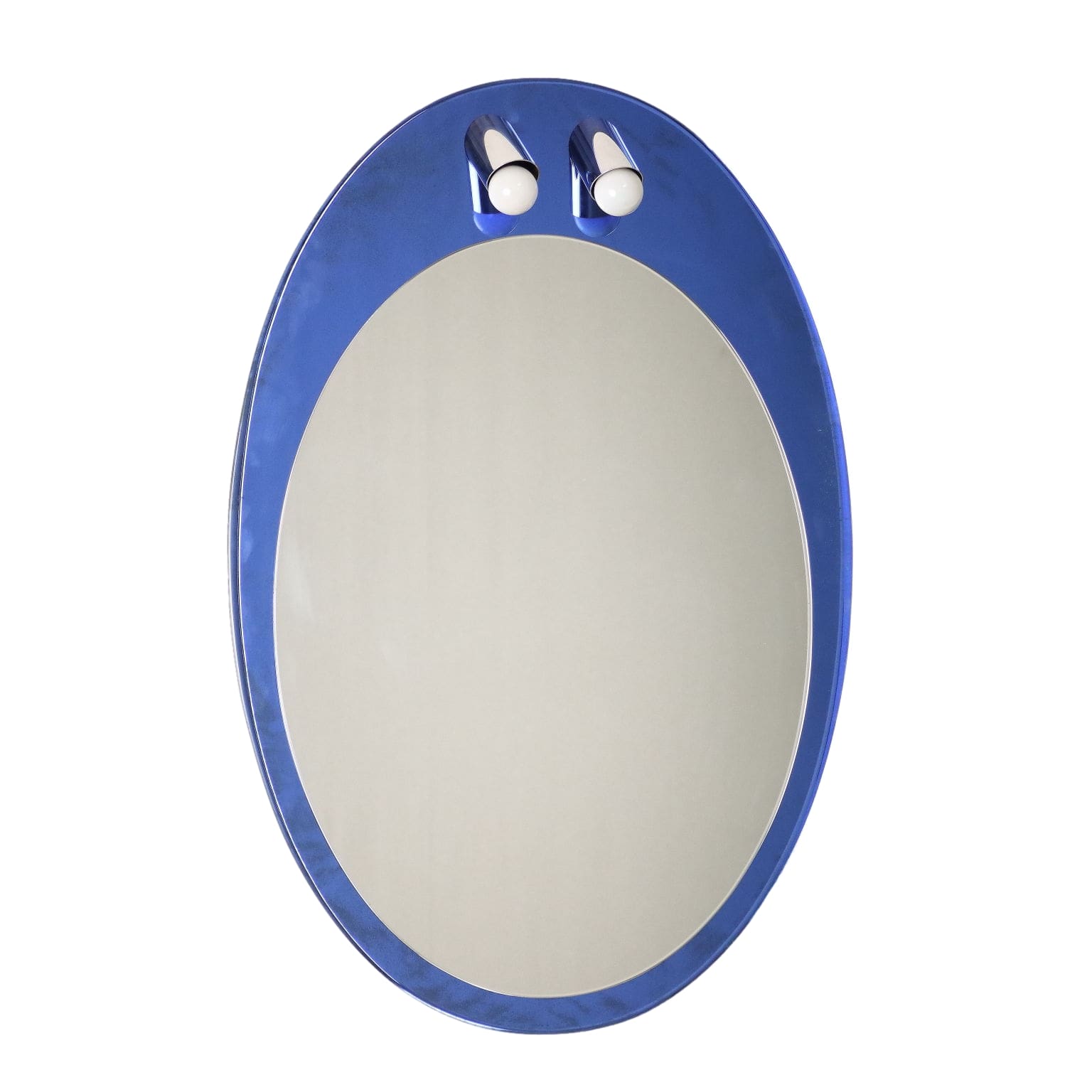 Specchio Vintage da Parete Anni 60-70 Vetro Specchiato Bianco Blu
