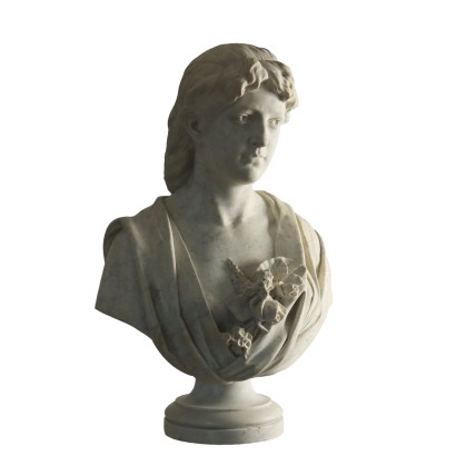 Ancient Female Bust and Art Nouveau Column Late '800 White Marble