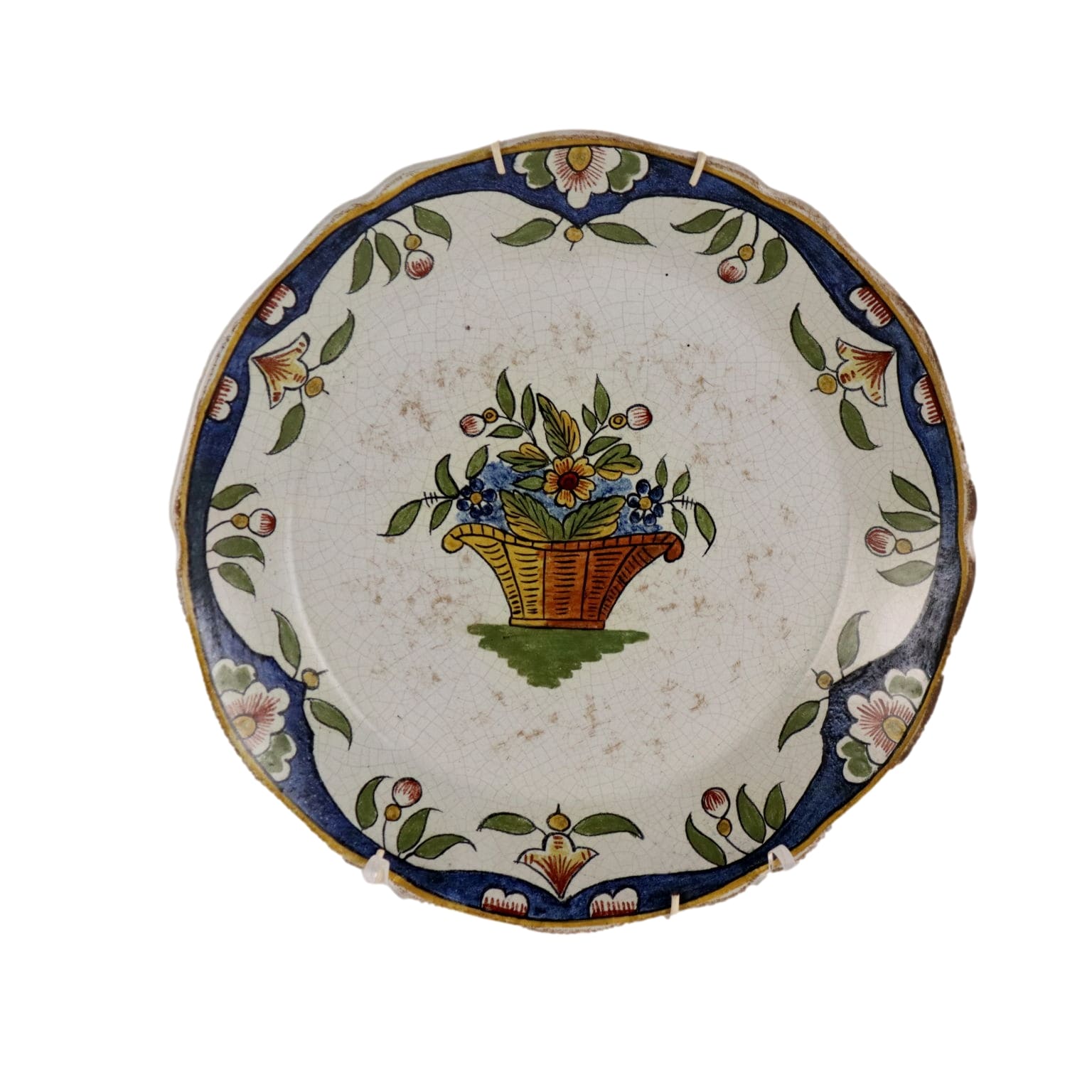 Coppia di piatti piani in ceramica di Gien con cornucopia farfalla