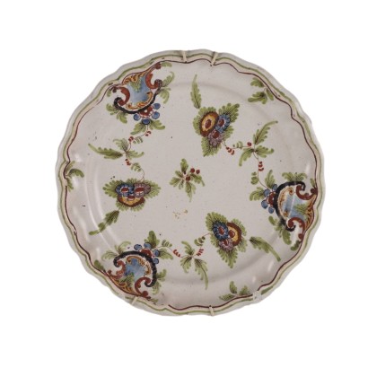 Assiette Ancienne Fin du '700 Majolique Bord Polylobé Décorations