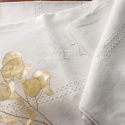 Ancient 1/2 Single Bed Sheet '900 Composition White Linen