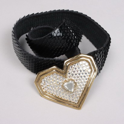 Ceinture Vintage avec Coeur des Années 80 Tissu Boucle Métal