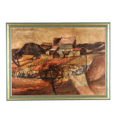 Zeitgenössische Gemälde A. Carminati Landschaft Öl auf Hartfaser
