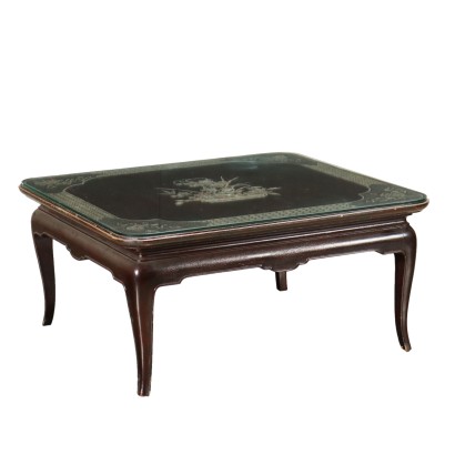 Table Basse Ancienne Style Chinois '900 Bois Exotique Gravé Laqué