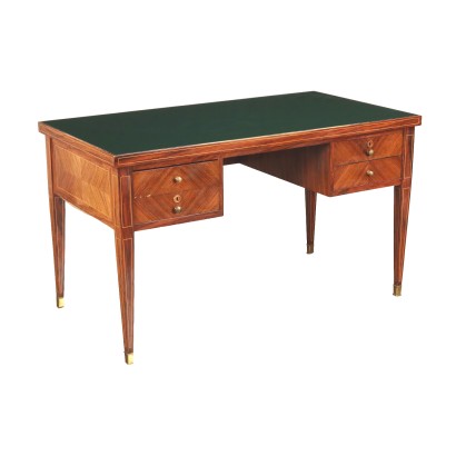 Schreibtisch der 50er Jahre Holz Messing Glas Vintage Tische