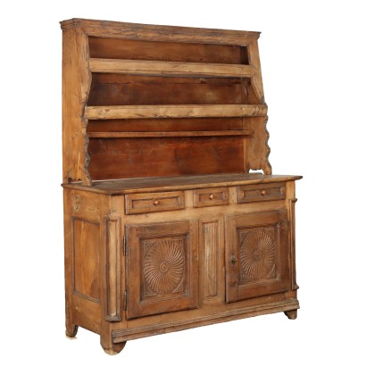 Provençal Cupboard with Plate Rack Neoclassical Solid Walnut Late XVII