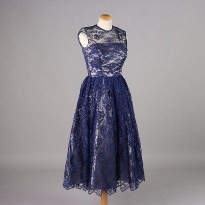 Vintage Kleid aus Blauer Spitze Gr. S Vintage Klamotten und Textilien