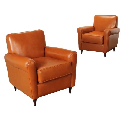 Paire de Fauteuils en Cuir et Mousse des Années 50