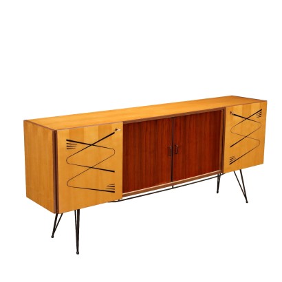 Buffet des Années 60 Plaqué en Frêne Acajou Modernisme Meubles