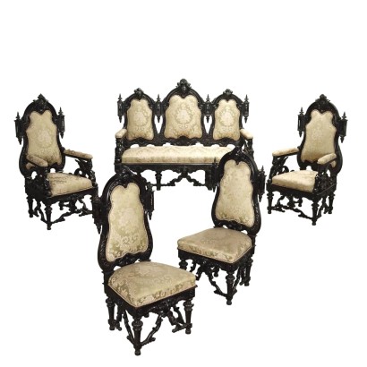Ancient Peters Living Room Genoa Engraved Ebony 1845-1850 ca