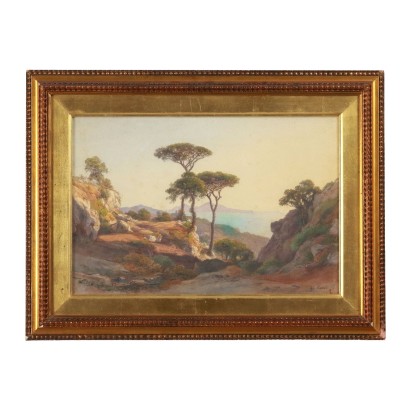 S. Corrodi Aperçu Côtier Aquarelle sur Papier XIXe Siècle