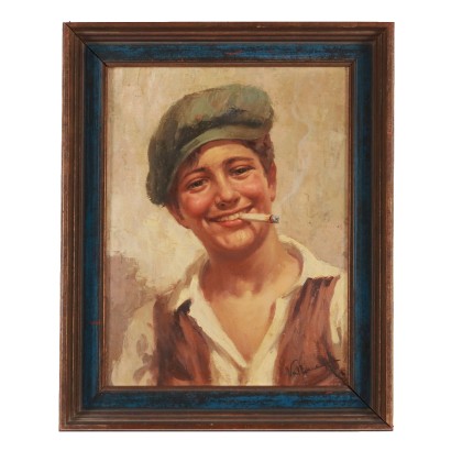 Portrait of a Street Boy Oil on Canvas A. Vallone XX Century