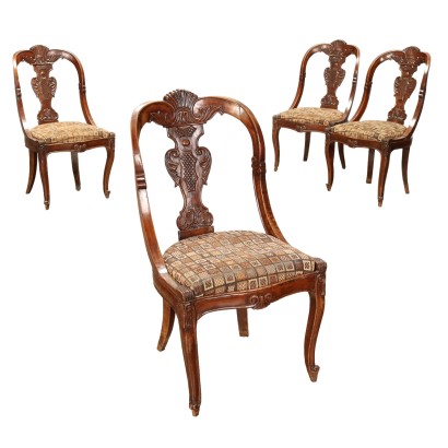 Groupe de 4 Chaises Louis Philippe Noyer XIXe Siècle