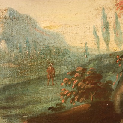 Ovales Gemälde Landschaft mit Figuren