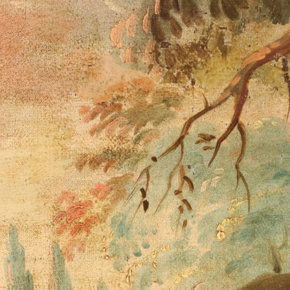 Ovales Gemälde Landschaft mit Figuren