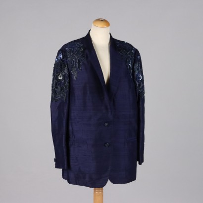 Vintage Blue Jacket Shantung Silk Size 18 1980s