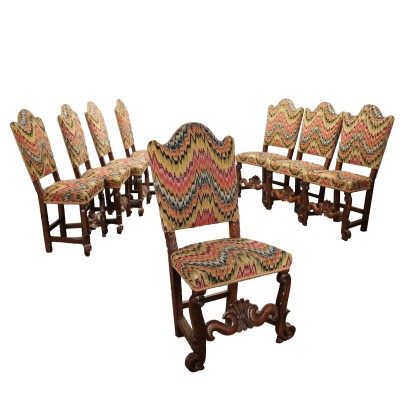 Gruppe von 8 Barockstühlen Walnuss XVII-XVIII Jhd