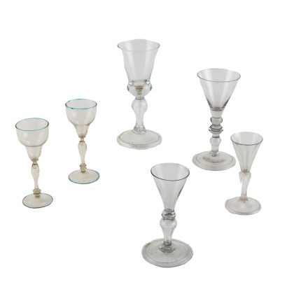 Groupe de 6 Verres en Verre de Murano XVIIIe Siècle