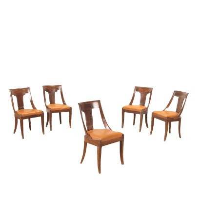 Group of 5 Empire Chairs Walnut Plywood Italy XIX Century