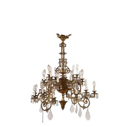 Lustre Néo-Gothique Bronze Cristal XIXe Siècle