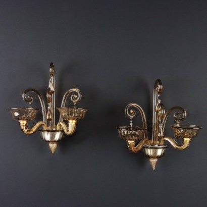 Paire d'Appliques en Verre de Murano Italie XXe Siècle