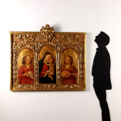 Wooden triptych Madonna with Child and,Triptych with Madonna and Child with Ang,Wooden triptych Madonna with Child and