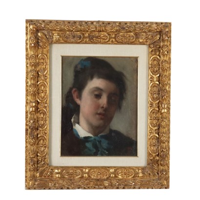 Gemälde von L. Bazzaro Porträt einer Jungfrau Öl auf Leinwand 1874