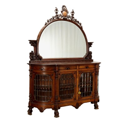 Buffet Ancien avec Miroir Début du '900 Noyer Verre