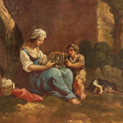Peinture de paysage avec des troupeaux et des personnages