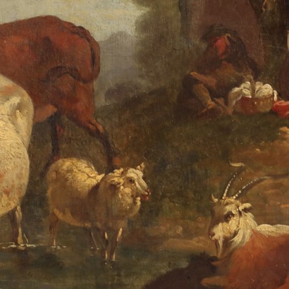 Peinture de paysage avec des troupeaux et des personnages