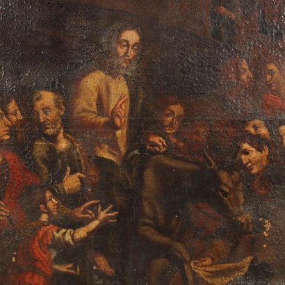 Tableau Ancien '600-'700 L'Arrivée de Jésus Huile sur Toile '600-'700