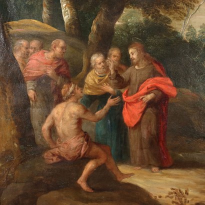 Peint avec Scène de Guérison XVIIème Siècle Peinture Huile sur Cuivre